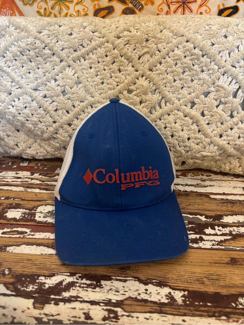 Columbia Blue Hat with White Mesh and Orange Logo